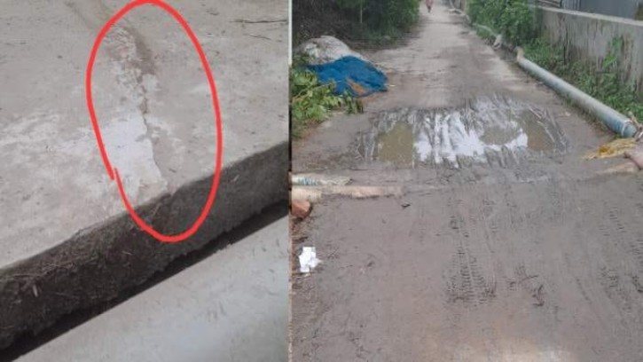 সিংগাইরে নির্মাণের দুই মাসেই রাস্তায় ফাটল, জনদুর্ভোগ চরমে