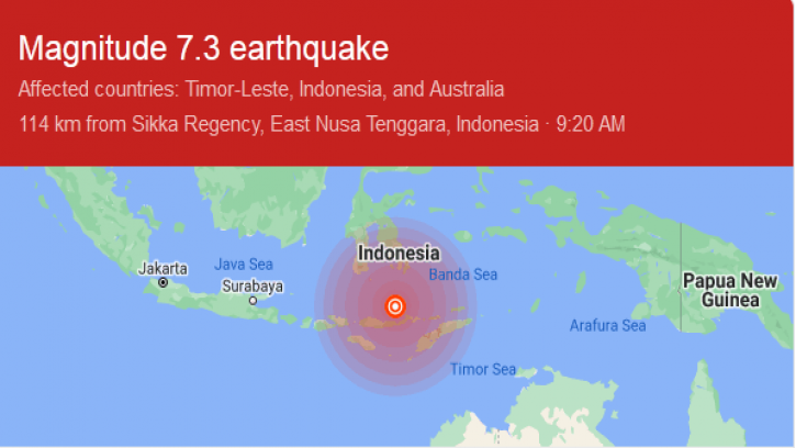  ইন্দোনেশিয়ায় ৭.৩ মাত্রার ভূমিকম্প, সুনামির সতর্কতা